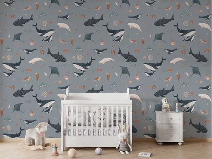 Splendid Sea - Blue luxury wallpaper in kids room interior — Artehub Egypt