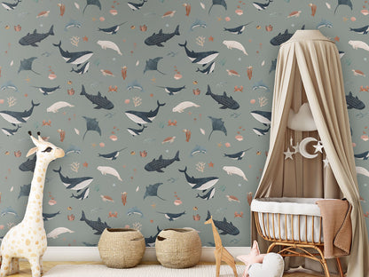 Splendid Sea - Green luxury wallpaper in kids room interior — Artehub Egypt