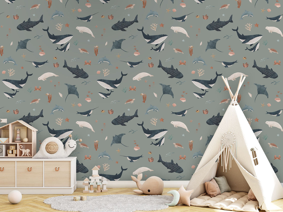 Splendid Sea - Green luxury wallpaper in kids room interior — Artehub Egypt