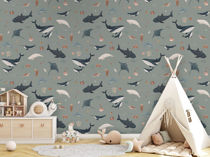 Splendid Sea - Green luxury wallpaper in kids room interior — Artehub Egypt