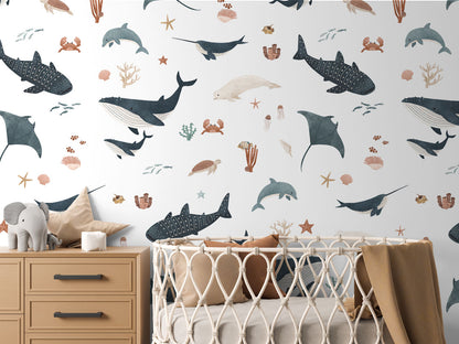 Splendid Sea - White luxury wallpaper in kids room interior — Artehub Egypt