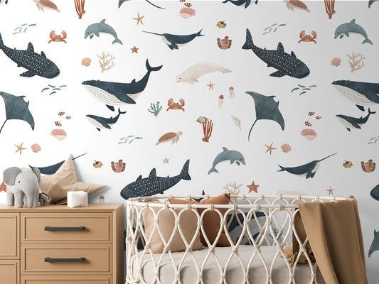 Splendid Sea - White luxury wallpaper in kids room interior — Artehub Egypt