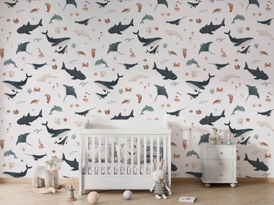 Splendid Sea - White luxury wallpaper in kids room interior — Artehub Egypt
