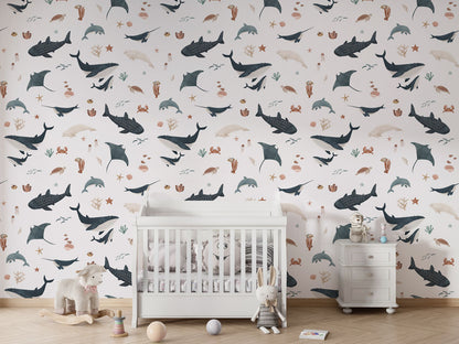Splendid Sea - White luxury wallpaper in kids room interior — Artehub Egypt