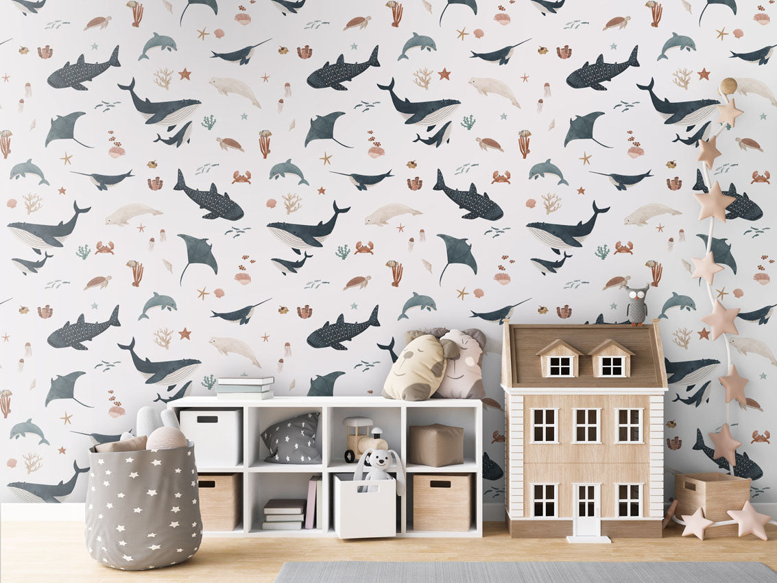 Splendid Sea - White luxury wallpaper in kids room interior — Artehub Egypt