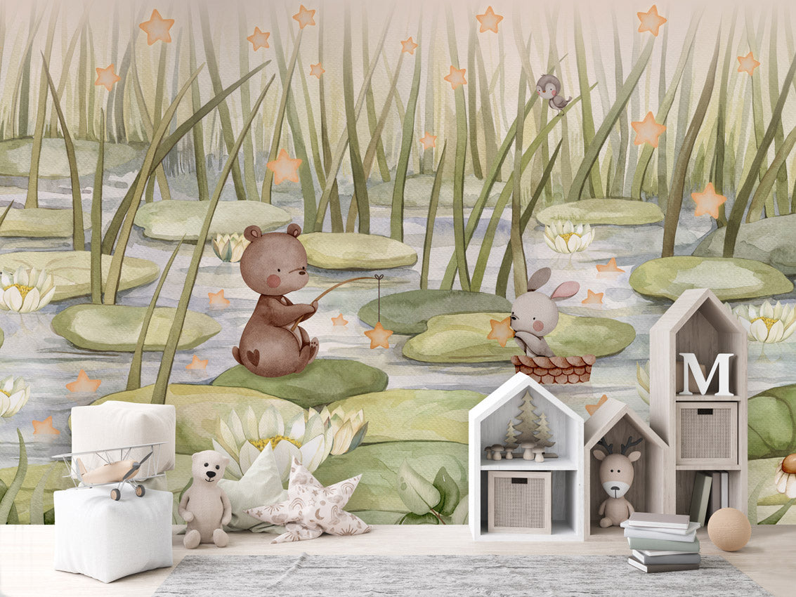 Starry Pond kids room wallpaper interior — premium wallpaper by Artehub Egypt
