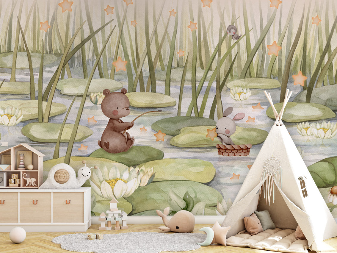 Starry Pond kids room wallpaper interior — premium wallpaper by Artehub Egypt