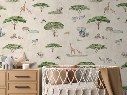 Sunny Savannah - Sand luxury wallpaper in kids room interior — Artehub Egypt