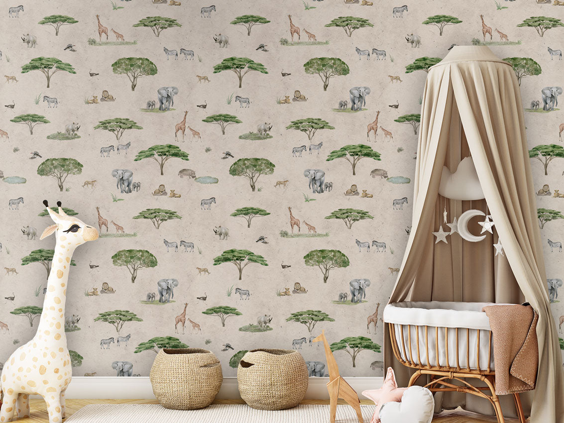 Sunny Savannah - Sand luxury wallpaper in kids room interior — Artehub Egypt