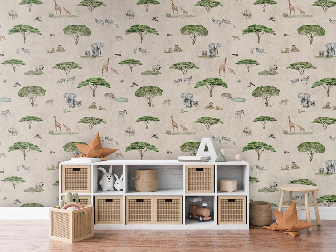 Sunny Savannah - Sand luxury wallpaper in kids room interior — Artehub Egypt