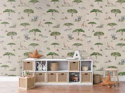 Sunny Savannah - Sand luxury wallpaper in kids room interior — Artehub Egypt