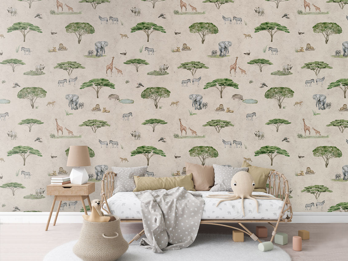 Sunny Savannah - Sand luxury wallpaper in kids room interior — Artehub Egypt