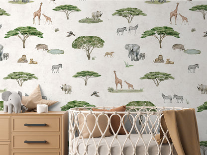 Sunny Savannah - White luxury wallpaper in kids room interior — Artehub Egypt