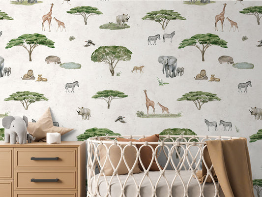 Sunny Savannah - White luxury wallpaper in kids room interior — Artehub Egypt