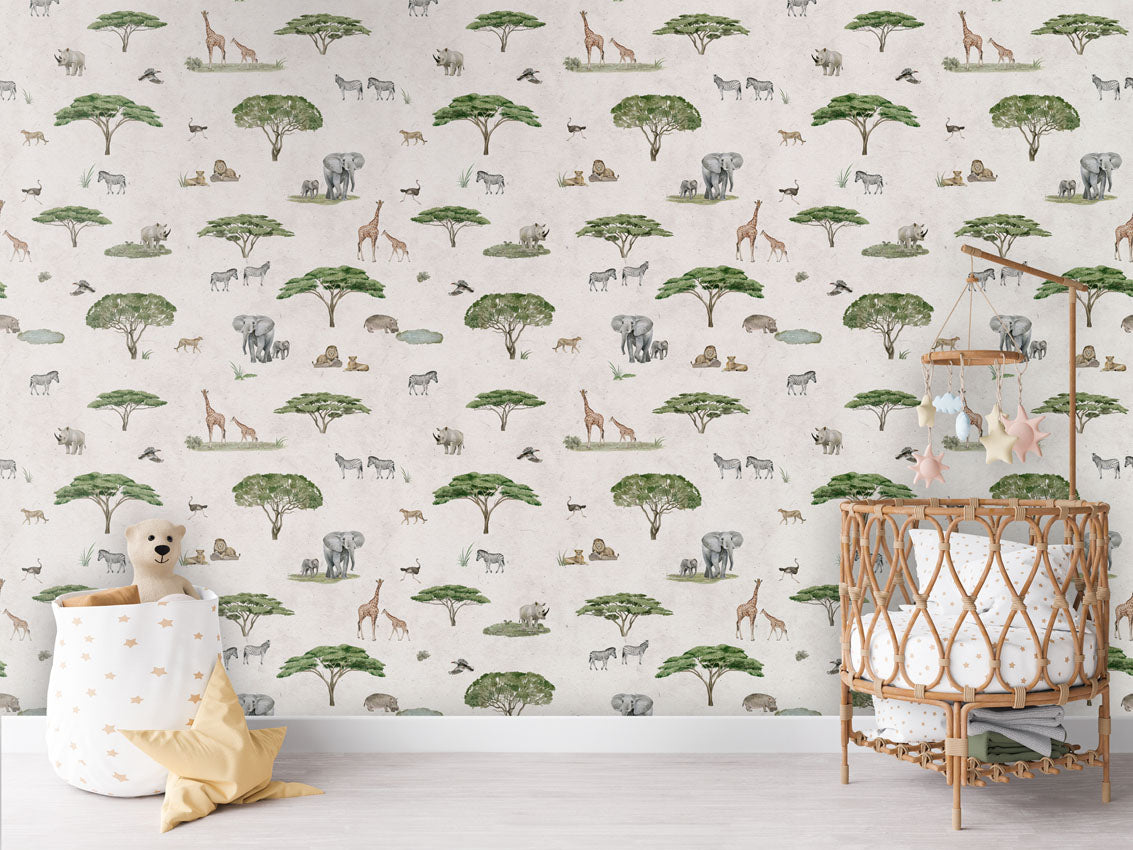 Sunny Savannah - White luxury wallpaper in kids room interior — Artehub Egypt