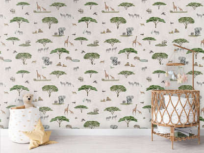 Sunny Savannah - White luxury wallpaper in kids room interior — Artehub Egypt