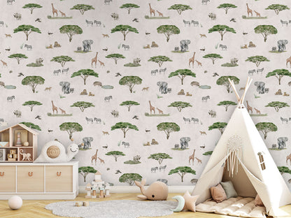 Sunny Savannah - White luxury wallpaper in kids room interior — Artehub Egypt