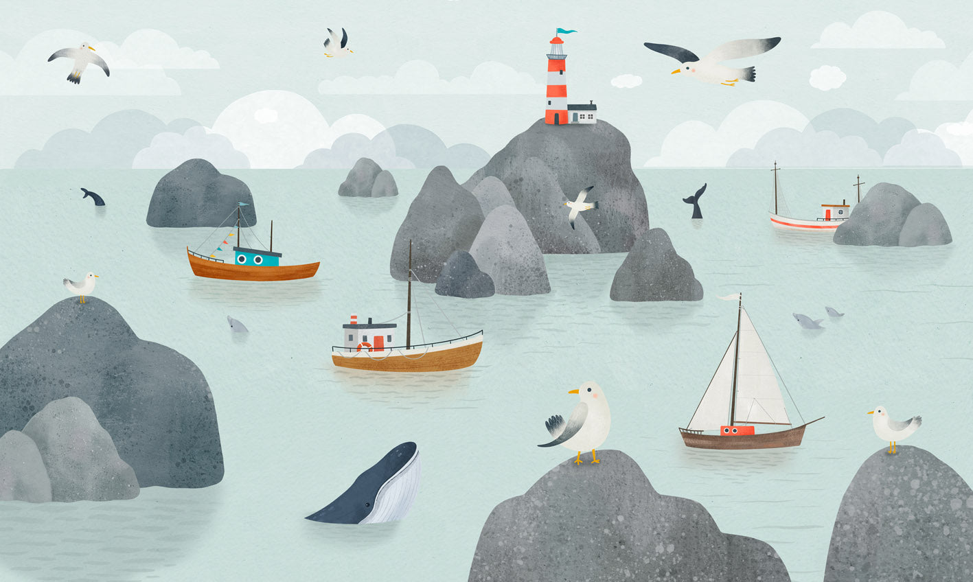 Seaside Stories mural wallpaper design — premium wallpaper by Artehub Egypt