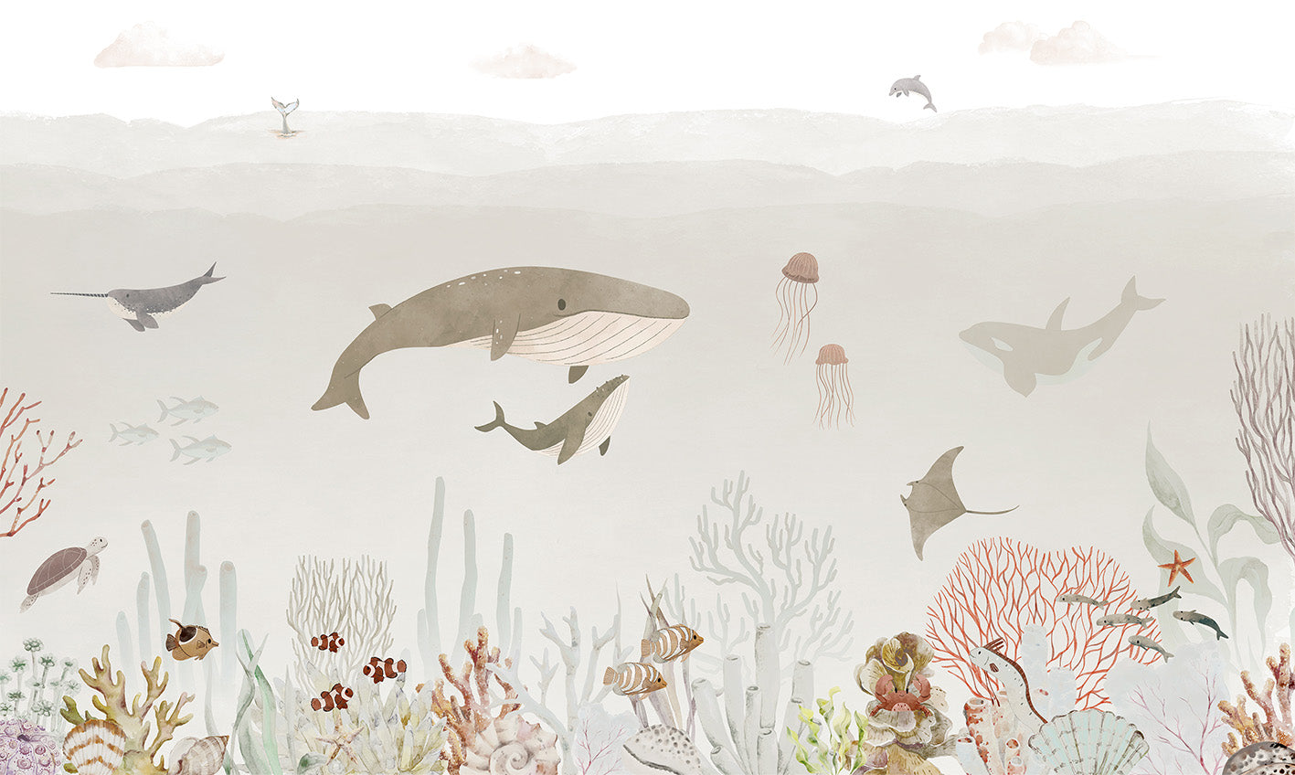 Sensational_Sea_-_Brown mural wallpaper design — premium kids room wallpaper by Artehub Egypt
