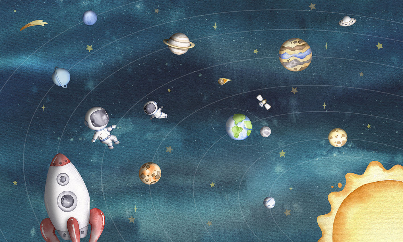 Space_Joy_-_Dark mural wallpaper design — premium kids room wallpaper by Artehub Egypt