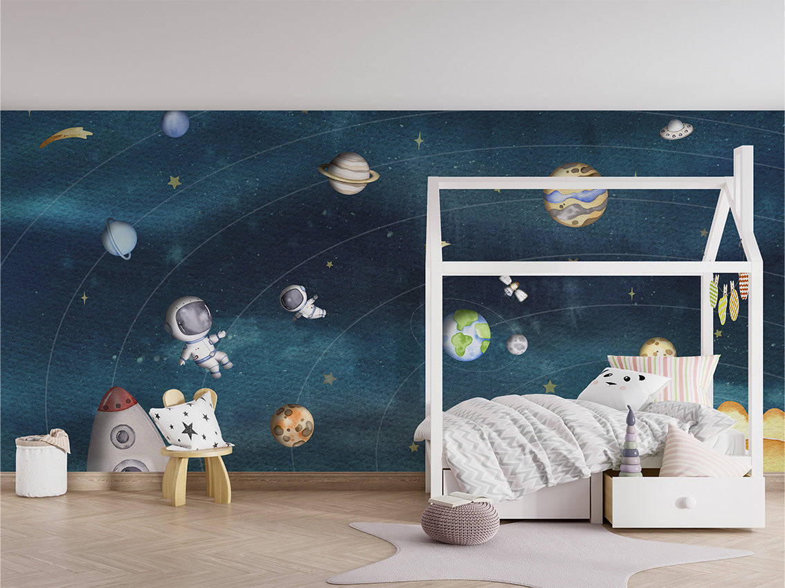 Space_Joy_-_Dark kids room wallpaper interior — premium wallpaper by Artehub Egypt