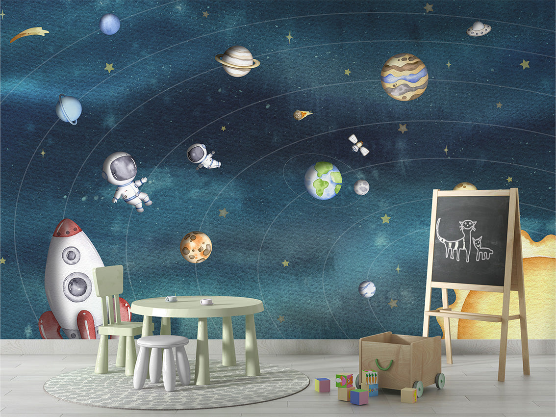 Space_Joy_-_Dark kids room wallpaper interior — premium wallpaper by Artehub Egypt