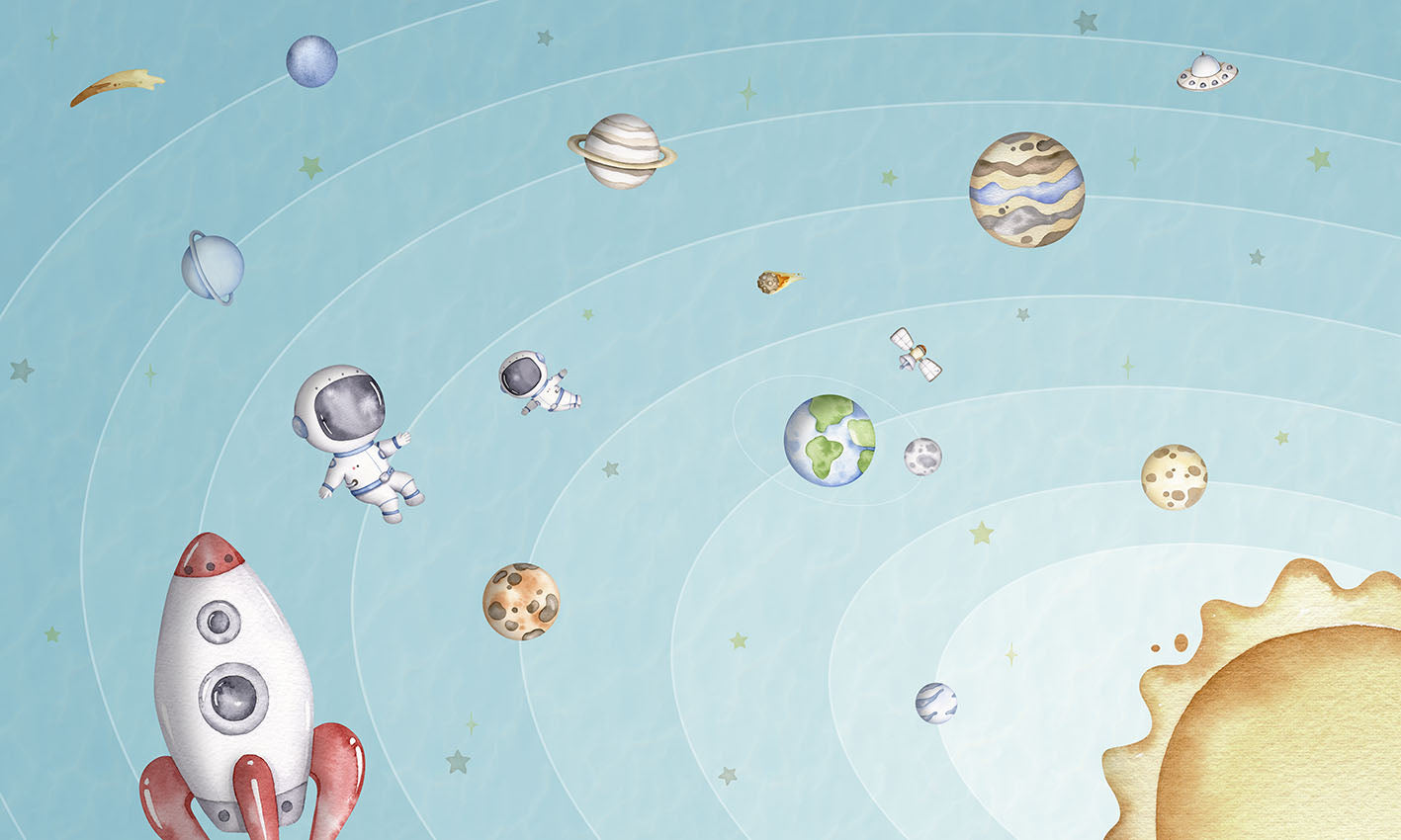 Space_Joy_-_Light mural wallpaper design — premium kids room wallpaper by Artehub Egypt