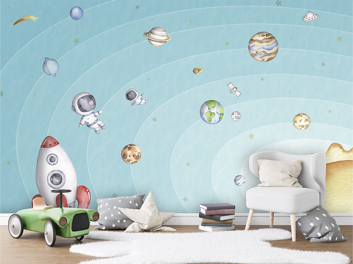 Space_Joy_-_Light kids room wallpaper interior — premium wallpaper by Artehub Egypt
