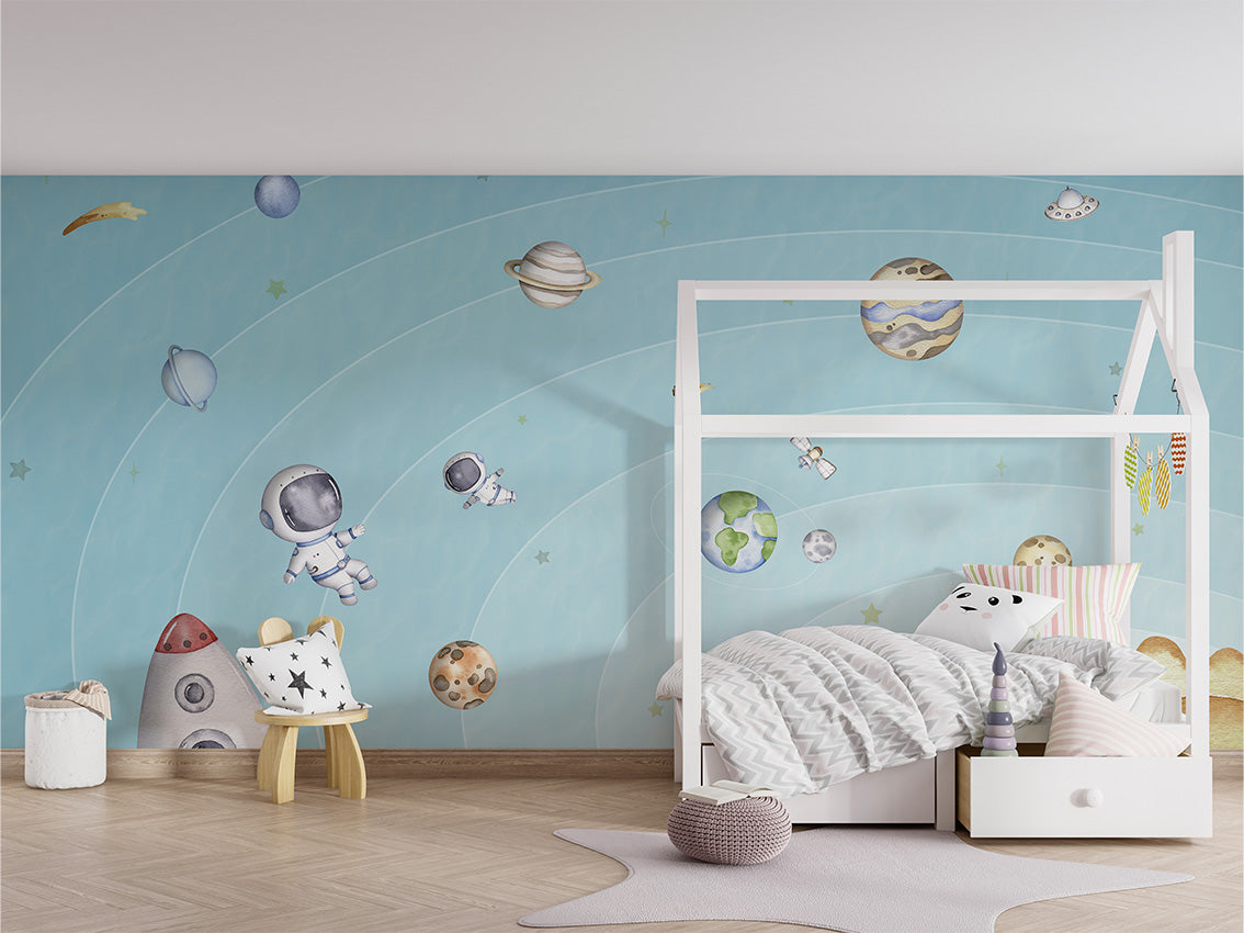 Space_Joy_-_Light kids room wallpaper interior — premium wallpaper by Artehub Egypt