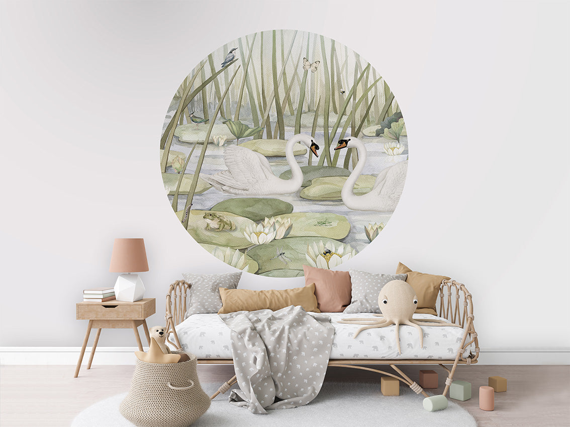 Spectacular Swans wall circle sticker by Artehub