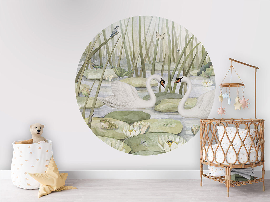 Spectacular Swans wall circle sticker by Artehub