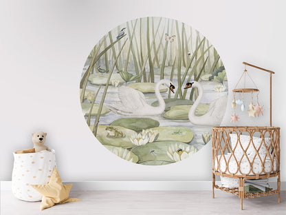 Spectacular Swans wall circle sticker by Artehub