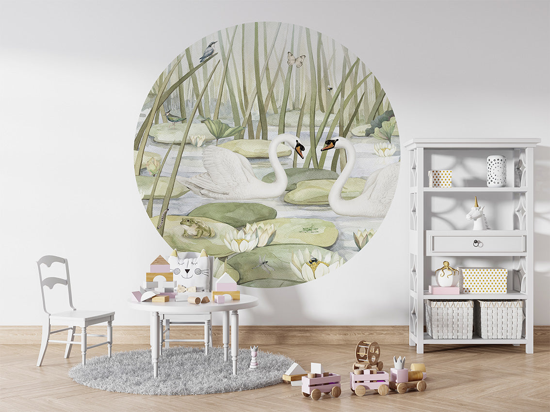 Spectacular Swans wall circle sticker by Artehub