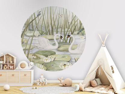Spectacular Swans wall circle sticker by Artehub
