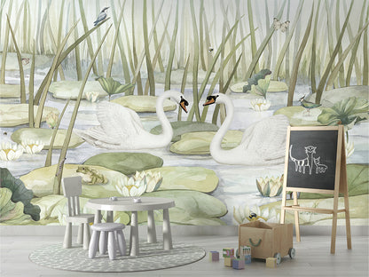 Spectacular Swans luxury wallpaper in kids room interior — Artehub Egypt