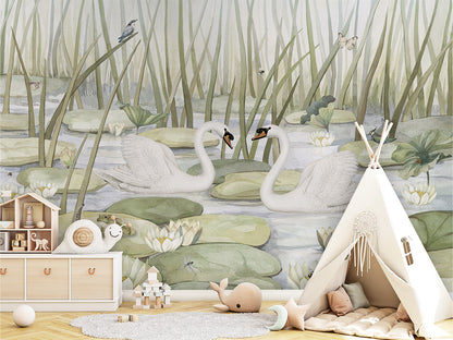 Spectacular Swans luxury wallpaper in kids room interior — Artehub Egypt