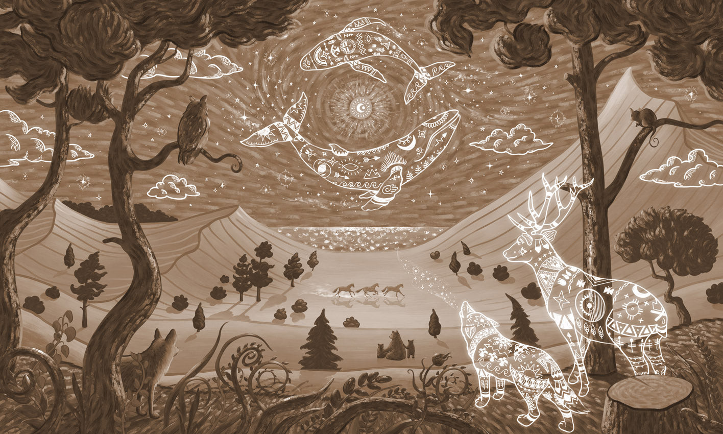 Spirit Night - brown mural wallpaper design — premium wallpaper by Artehub Egypt
