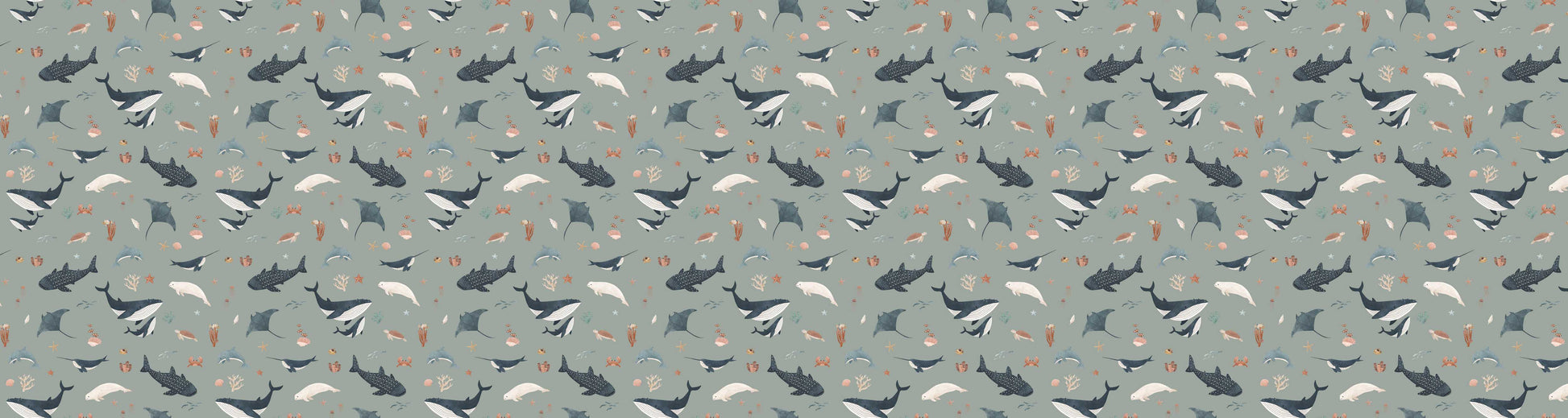 Splendid Sea - Green European wallpaper motif design for kids room — Artehub Egypt
