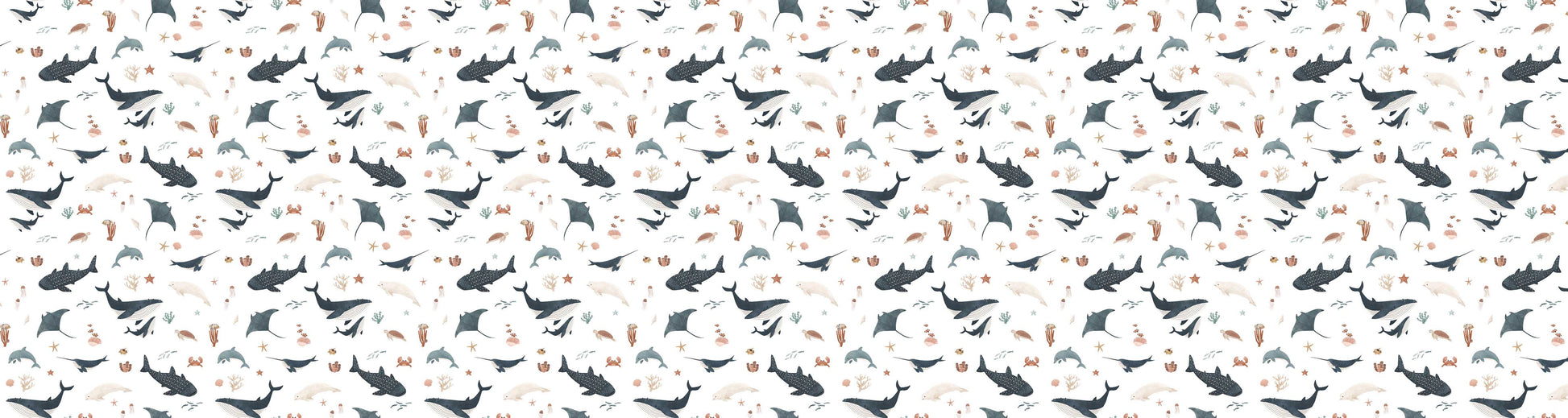 Splendid Sea - White European wallpaper motif design for kids room — Artehub Egypt