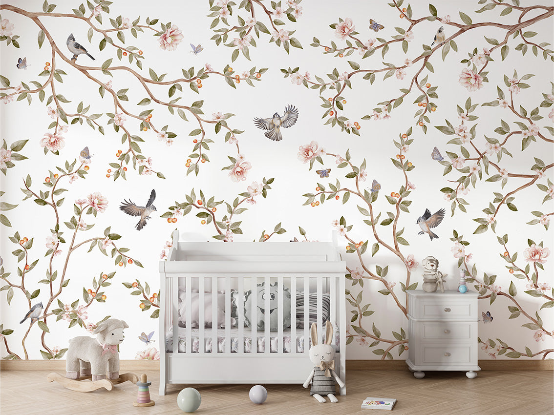 Summer Roses luxury wallpaper in kids room interior — Artehub Egypt