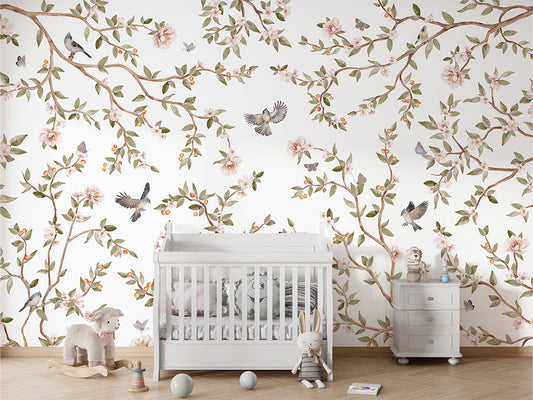 Summer Roses luxury wallpaper in kids room interior — Artehub Egypt