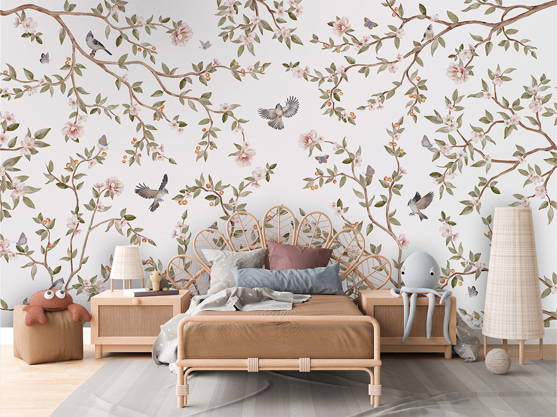 Summer Roses luxury wallpaper in kids room interior — Artehub Egypt