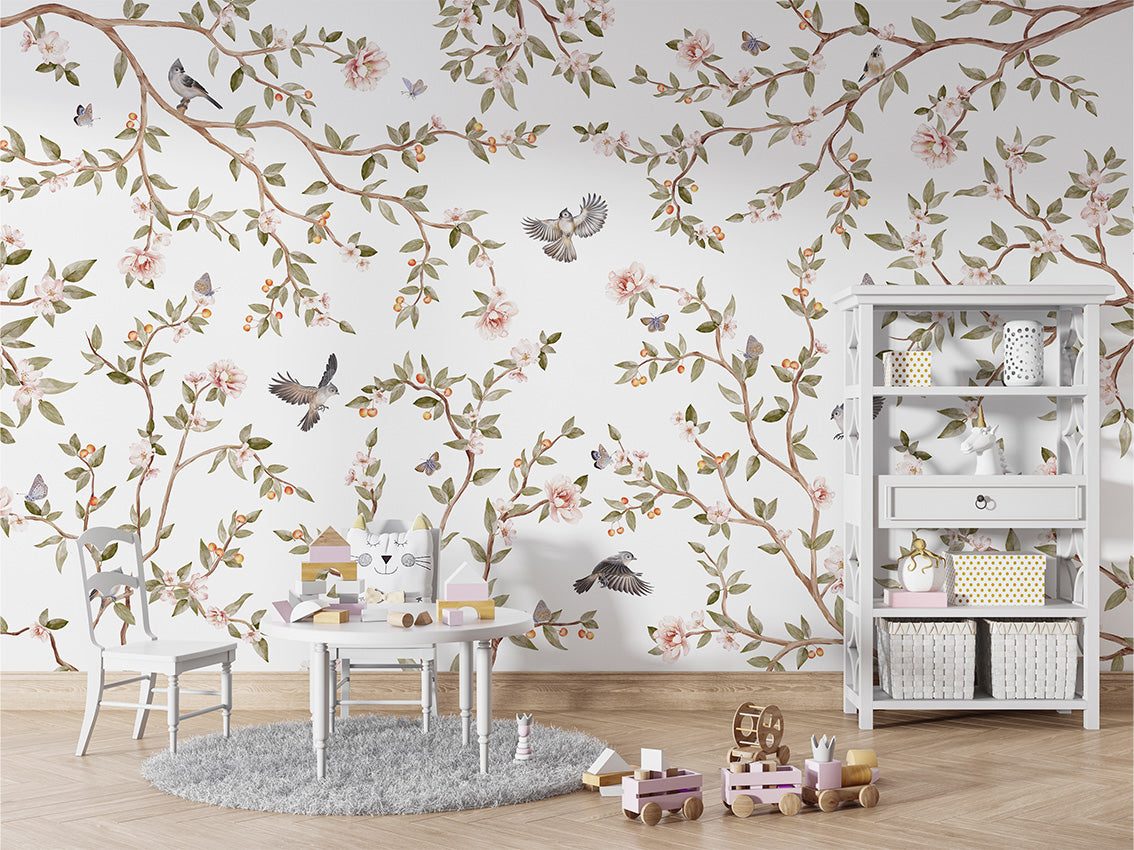 Summer Roses luxury wallpaper in kids room interior — Artehub Egypt