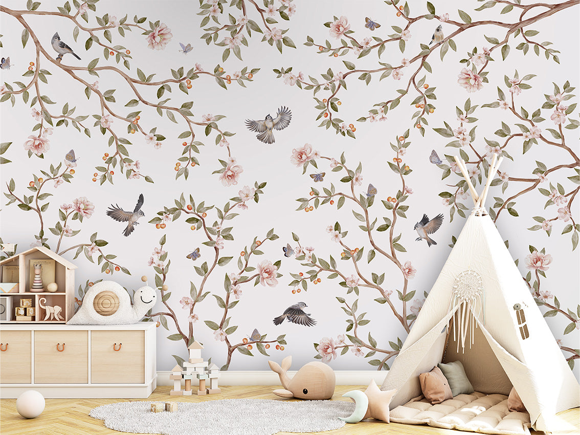 Summer Roses luxury wallpaper in kids room interior — Artehub Egypt