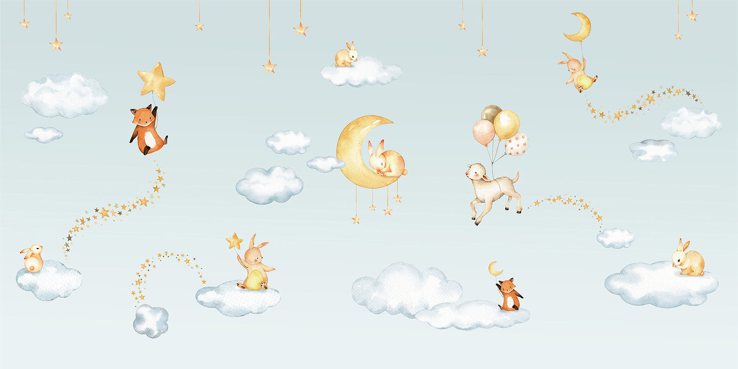 Sweet_Dreams_-_Blue mural wallpaper design — premium kids room wallpaper by Artehub Egypt