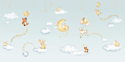 Sweet_Dreams_-_Blue mural wallpaper design — premium kids room wallpaper by Artehub Egypt