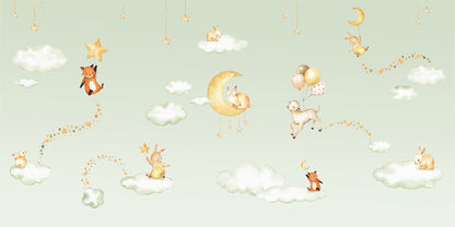 Sweet_Dreams_-_Green mural wallpaper design — premium kids room wallpaper by Artehub Egypt