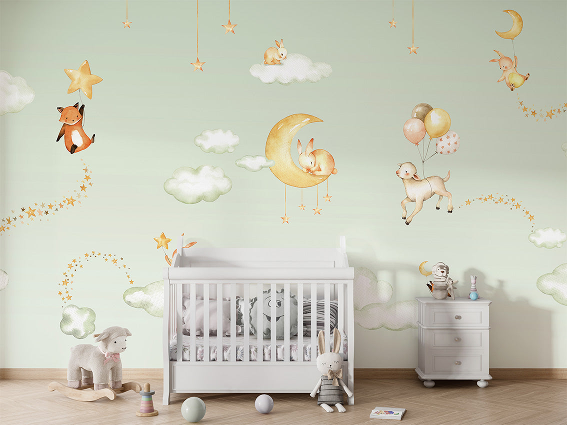 Sweet_Dreams_-_Green kids room wallpaper interior — premium wallpaper by Artehub Egypt