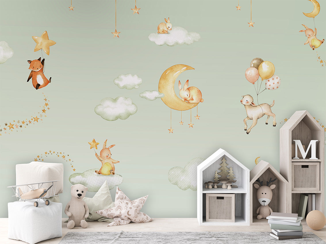 Sweet_Dreams_-_Green kids room wallpaper interior — premium wallpaper by Artehub Egypt