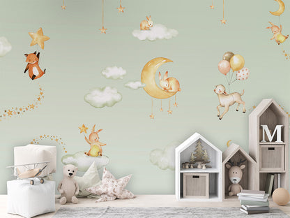 Sweet_Dreams_-_Green kids room wallpaper interior — premium wallpaper by Artehub Egypt